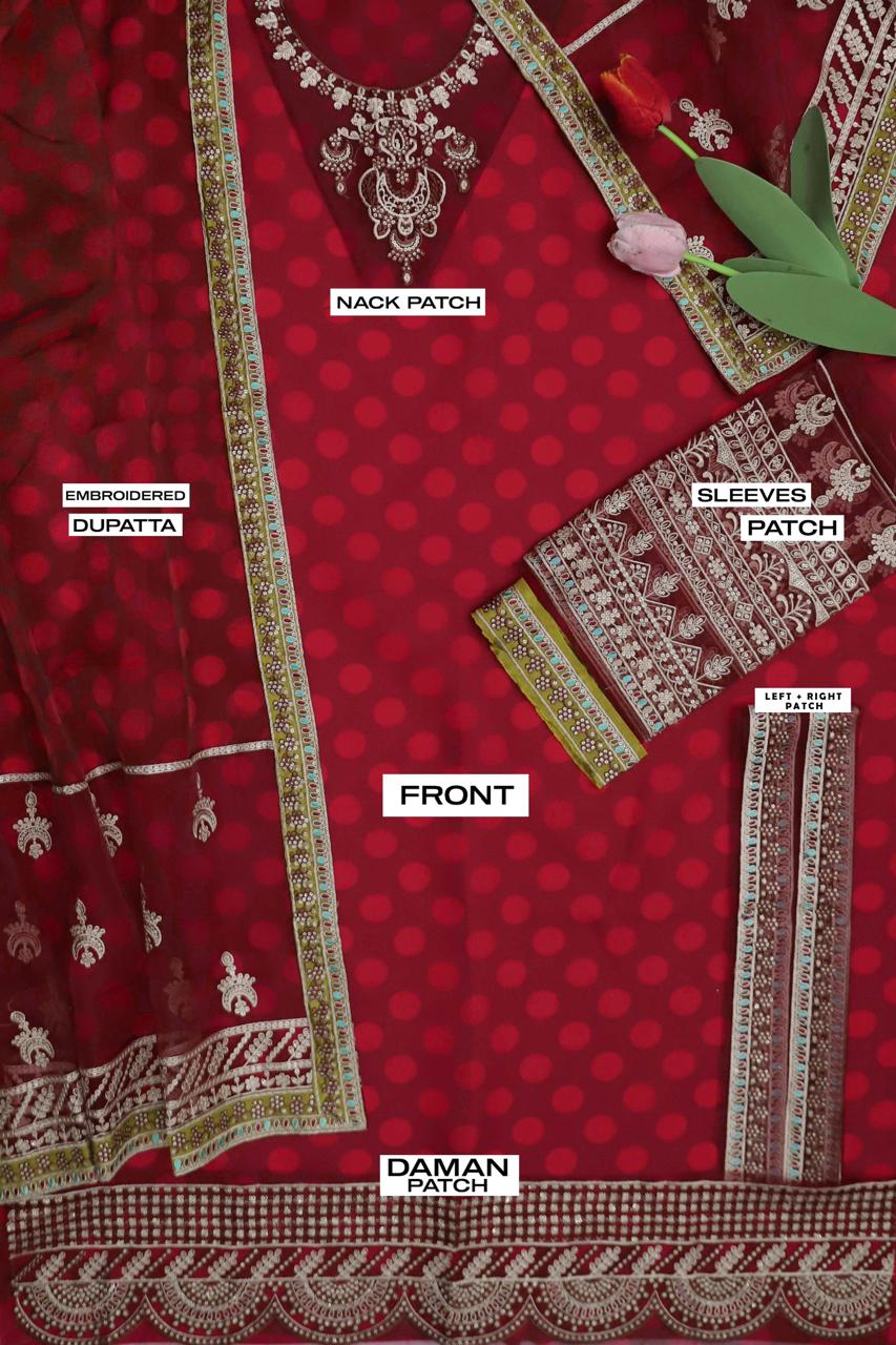 3 Piece Unstitched Embroidered Organza Suit