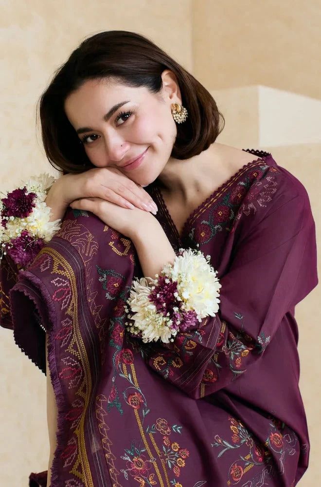 Premium 3 Piece Unstitched Dhanak Suit with Heavy Embroidered Shawl