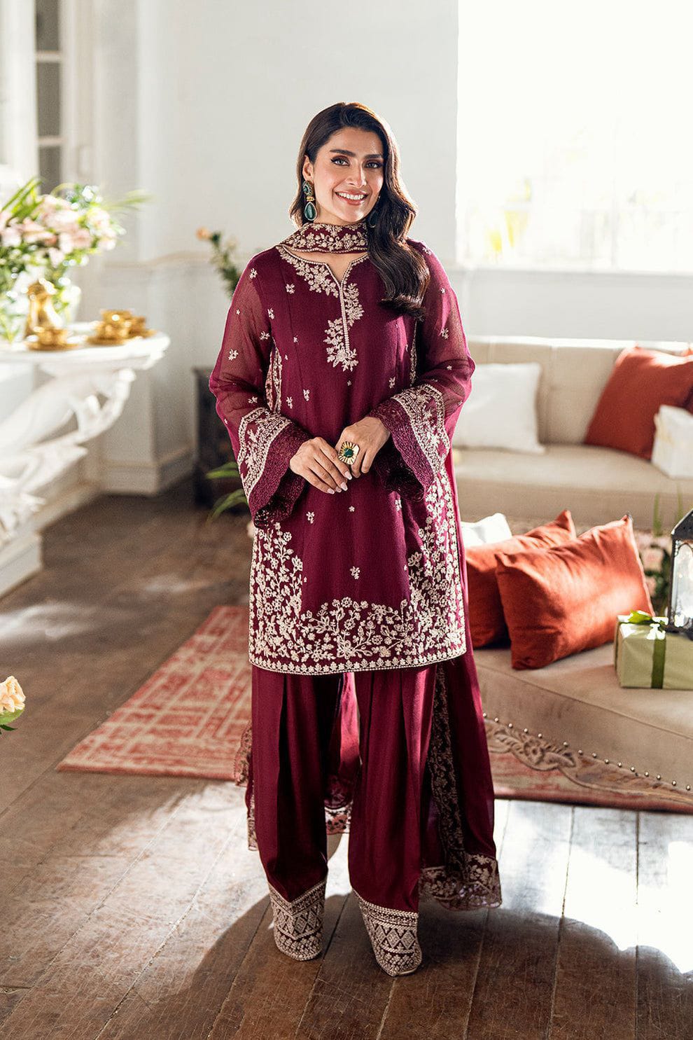 3 Piece Unstitched Suit based on Chiffon Fabric with Malai Trouser