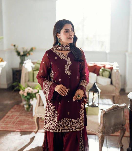 3 Piece Unstitched Suit based on Chiffon Fabric with Malai Trouser