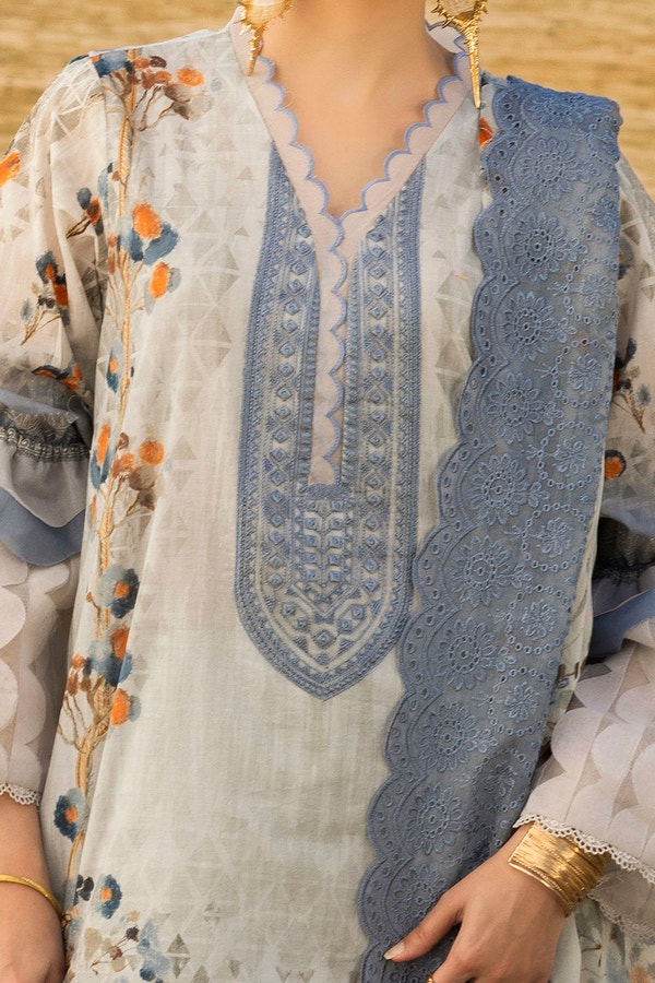 3 Piece Unstitched Embroidered Printed Lawn Suit