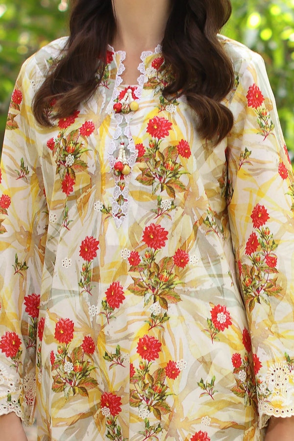 3 Piece Unstitched Embroidered Printed Lawn Suit