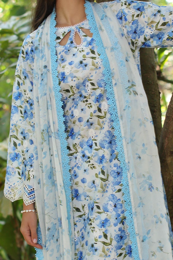 3 Piece Unstitched Embroidered Printed Lawn Suit