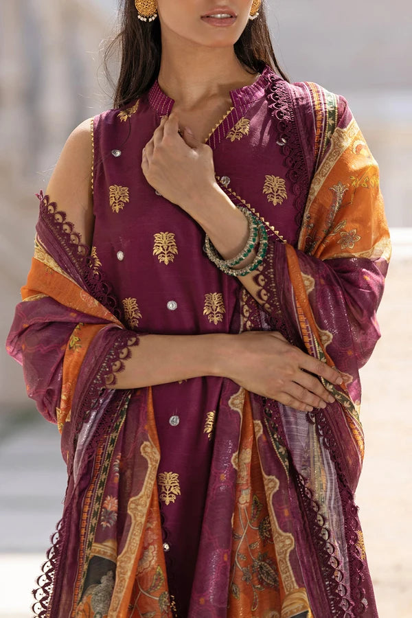 3 Piece Unstitched Embroidered Raw Silk Suit