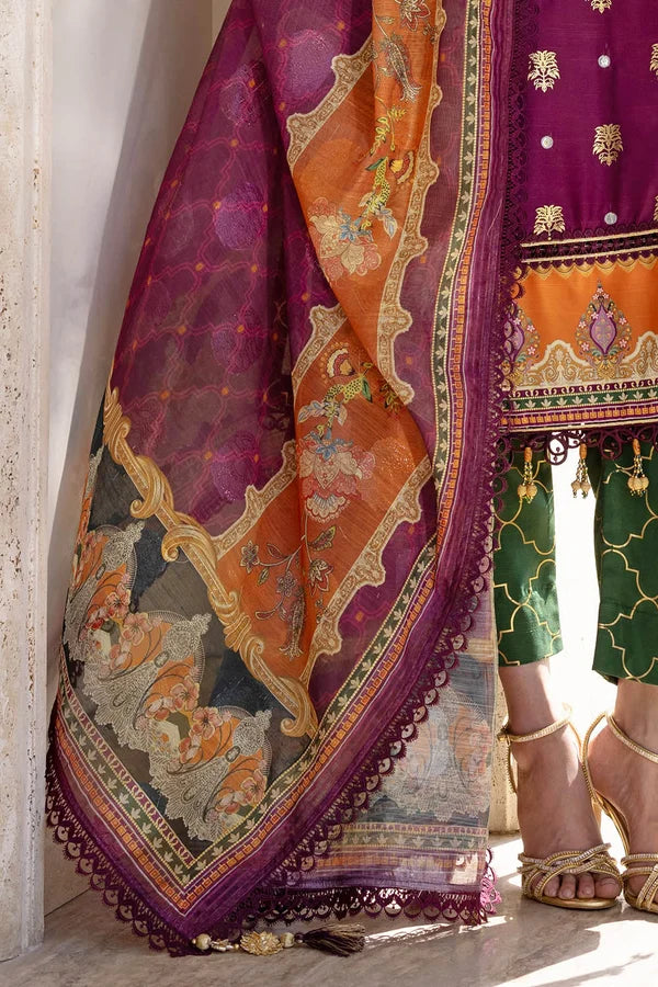 3 Piece Unstitched Embroidered Raw Silk Suit