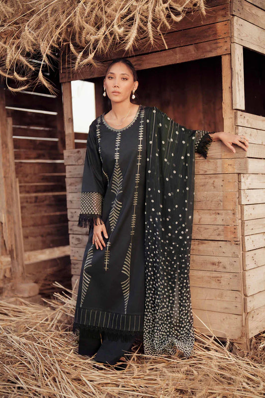 3 Piece Dyed Printed Embroidered Suit