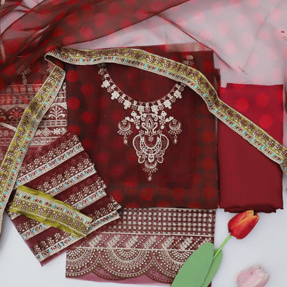 3 Piece Unstitched Embroidered Organza Suit