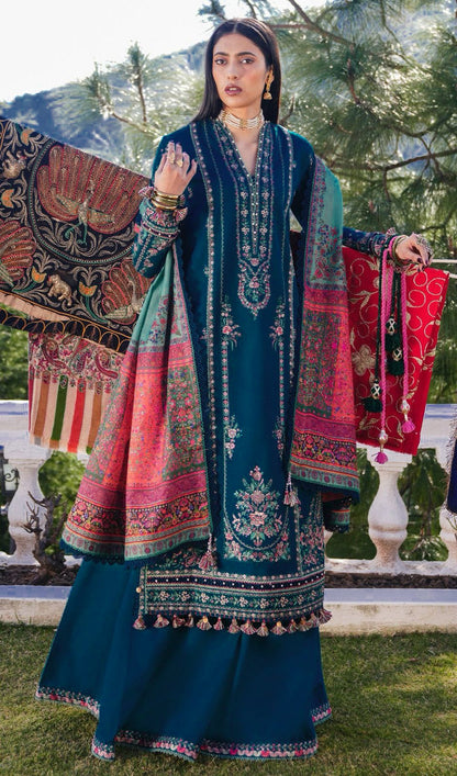3 Piece Unstitched Dhanak Suit with Luxury Soft Wool Printed Shawl