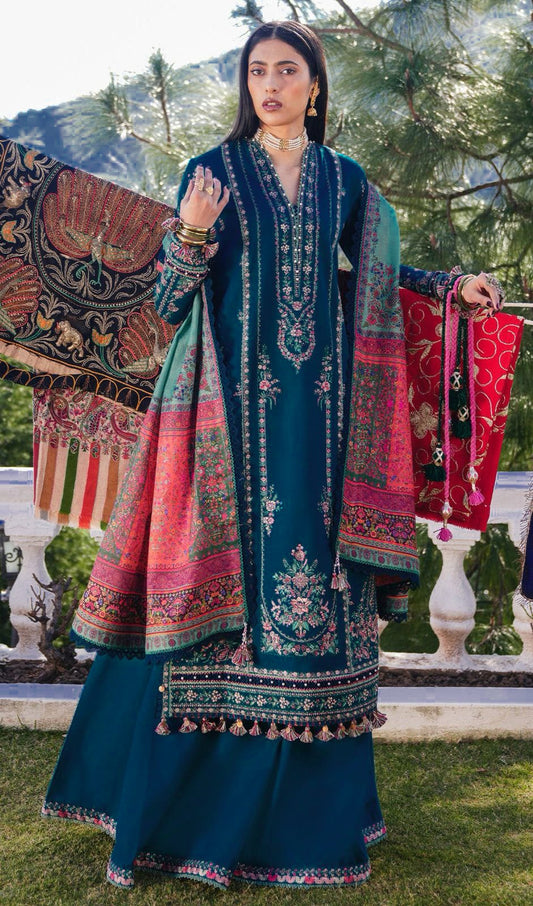 3 Piece Unstitched Dhanak Suit with Luxury Soft Wool Printed Shawl