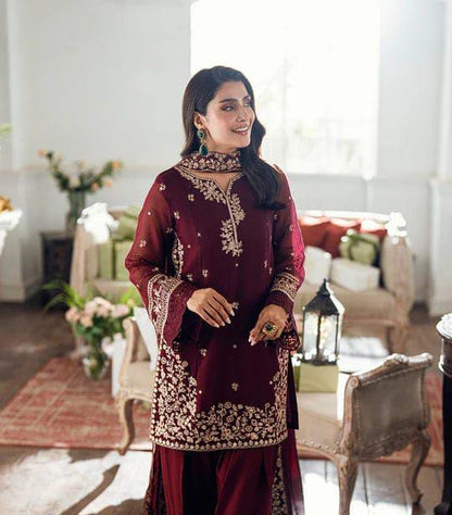 3 Piece Unstitched Suit based on Chiffon Fabric with Malai Trouser