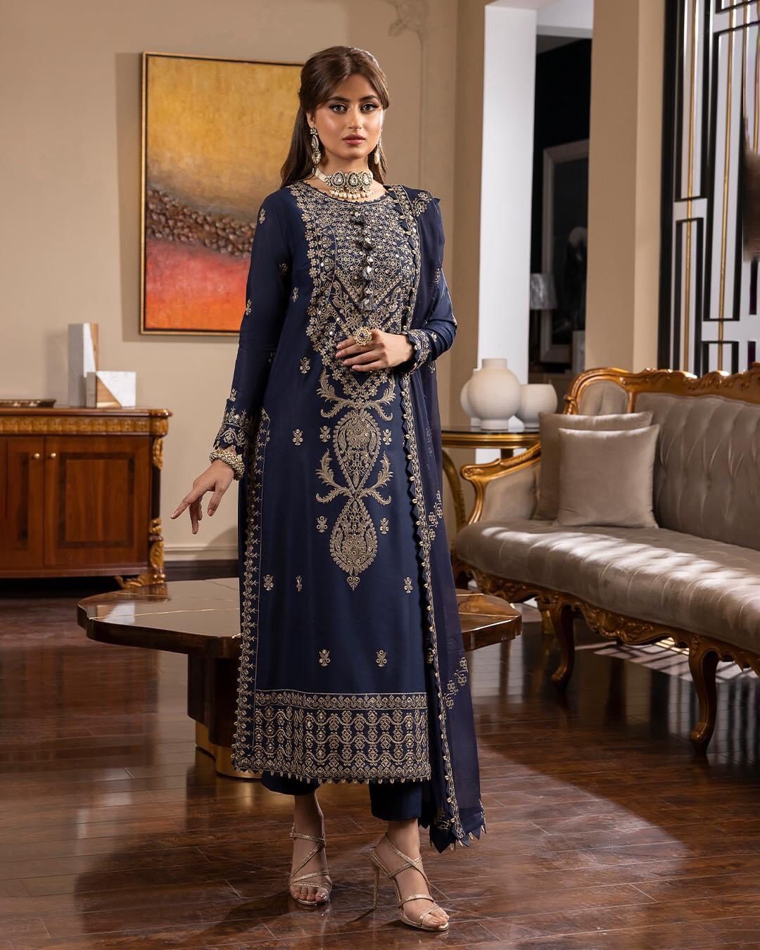 3 Piece Unstitched Suit Based on Chiffon Fabric with Malai Trouser