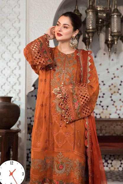 3 Piece Unstitched Suit Based on Chiffon Fabric with Crape Malai Trouser