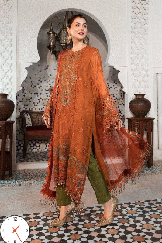 3 Piece Unstitched Suit Based on Chiffon Fabric with Crape Malai Trouser