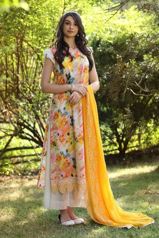 3 Piece Unstitched Embroidered Printed Lawn Suit