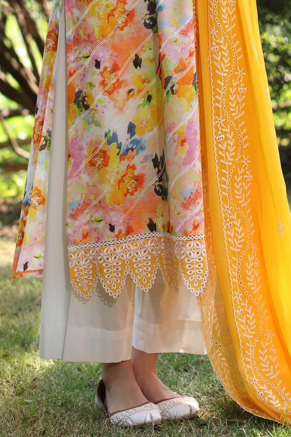 3 Piece Unstitched Embroidered Printed Lawn Suit