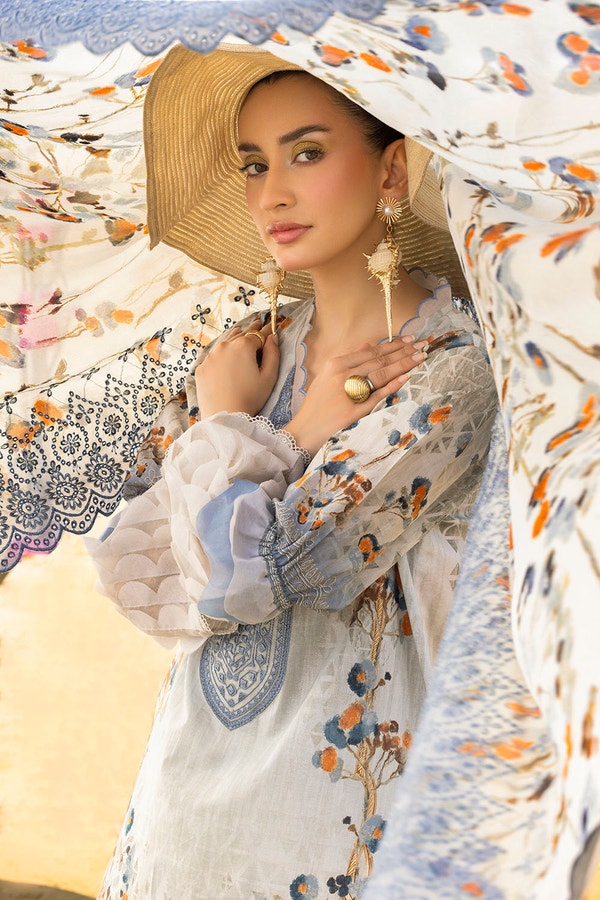 3 Piece Unstitched Embroidered Printed Lawn Suit