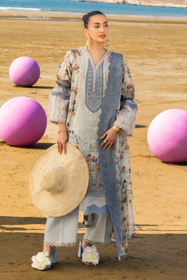 3 Piece Unstitched Embroidered Printed Lawn Suit