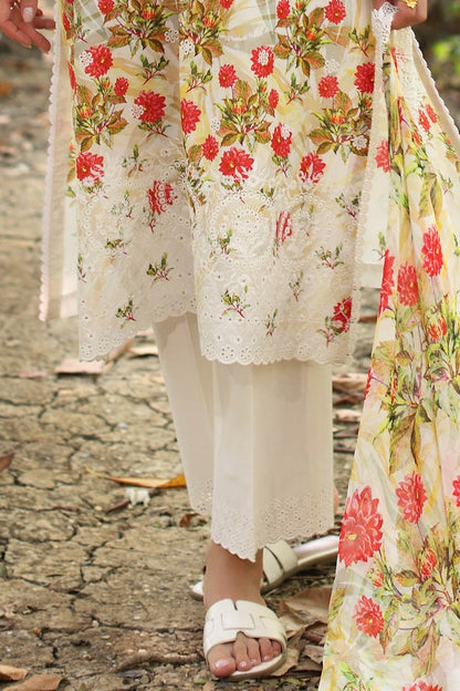3 Piece Unstitched Embroidered Printed Lawn Suit