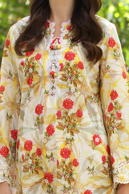 3 Piece Unstitched Embroidered Printed Lawn Suit