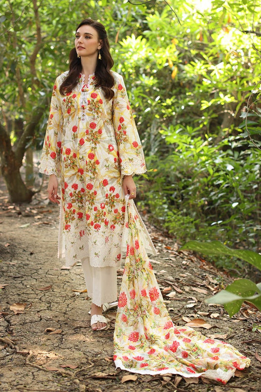3 Piece Unstitched Embroidered Printed Lawn Suit