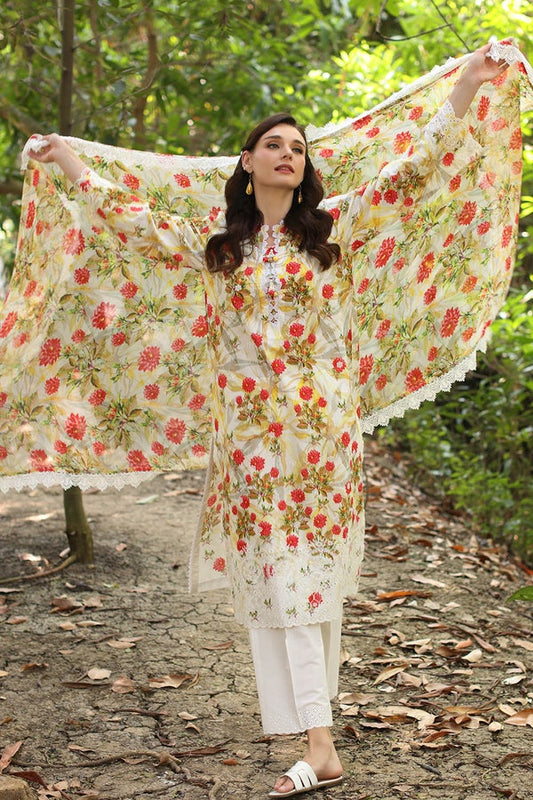 3 Piece Unstitched Embroidered Printed Lawn Suit
