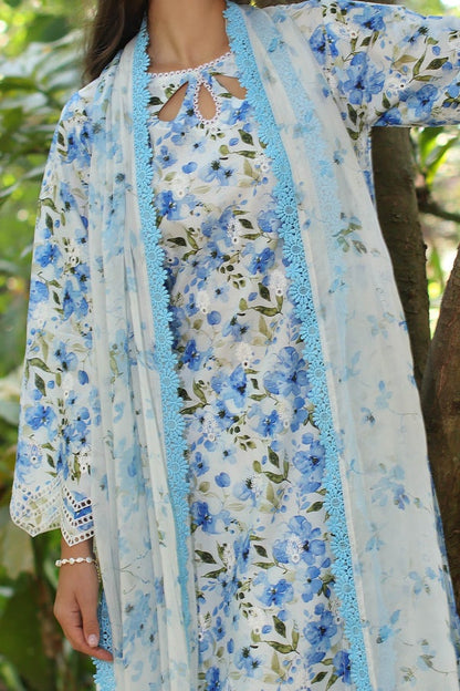 3 Piece Unstitched Embroidered Printed Lawn Suit