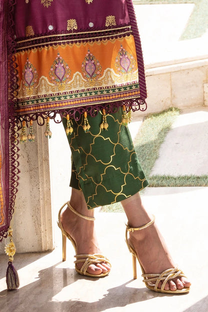 3 Piece Unstitched Embroidered Raw Silk Suit